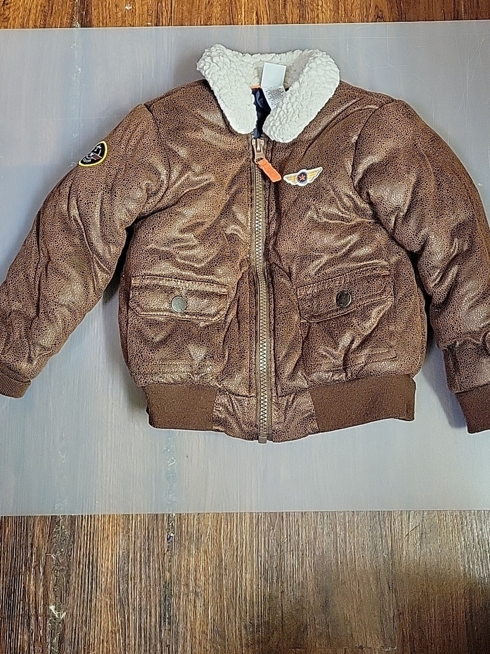 Little Me Brown Sherpa Collar Bomber Jacket 2t